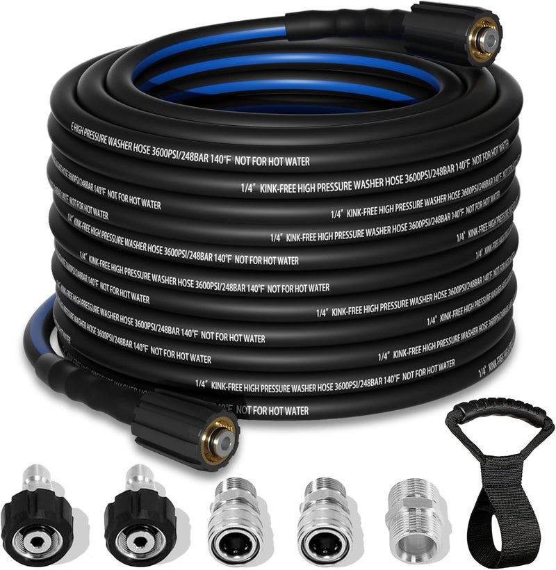 Zebra Clean Kink Resistant 1/4" Pressure Washer Hose 50FT, 3600 PSI Power Washer Hose Replacement with M22 Brass Thread Fitting, M22-14mm x 3/8" Quick Connect Couplers For Gas & Electric - Image 1